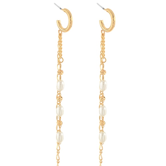 Linear Rice Pearl Link Earrings